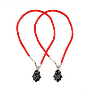 2 Black Hamsa Red String Bracelets with Shema Israel