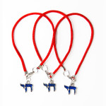 3 Red String Bracelets with Blue Chai pendants