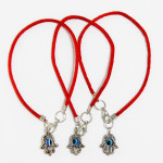 3 Red String Bracelets with Evil Eye Hamsa pendants